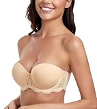 Lemorosy Damen Trägerloser BH Vollschalen Bügel Abnehmbare Träger Große Größen Multiway Minimizer BH Roter Teppich(Spitze Beige,85C)