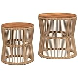 vidaXL Garten Beistelltisch 2 STK., Tisch mit Holzplatte, Gartentisch mit Stahlgestell, Terrassentisch Gartenmöbel Gartengarnitur, Beige Poly Rattan