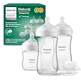 Philips Avent Babyflaschen aus Glas, Geschenkset für Neugeborene – 3 Babyflaschen Natural Response, ultra soft Schnuller, für Babys von 0–6 Monaten und älter (Modell SCD878/11)