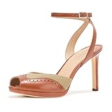 Lauren Ralph Lauren Kyla Damen-Sandalen aus Segeltuch und Kalbsleder mit Flügelspitze, Hunter Olive/Lauren Tan, 39 EU