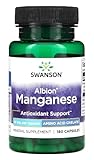 Swanson - Albion Chelated Mangan | Essentielles Mineralienpräparat für die Gesundheit von Sehnen und Knochen - 180 Kapseln