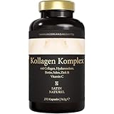 Satin Naturel Hyaluron Kollagen Komplex - 270 hochdosierte Kapseln - Angereichert mit Biotin, Selen, Zink, Vitamin C und Bambusextrakt für Haut, Haare und Nägel - Made in Germany