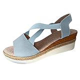 Damen-Sandalen mit zwei Riemen, flacher Boden, abgeschrägter Absatz, lässig, Damen-Sandalen, Größe 39, blau, 39.5 EU