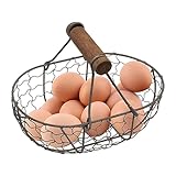 BommFu Eiersammel Korb | Brotkorb - Erntekorb aus Metall | Picknick Aufbewahrungskorb im Bauernhaus Design, bietet Platz für 12 Eier, Brotkorb, Esszimmer, Küche