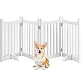 Yaheetech Absperrgitter Hund Schutzgitter, HxB: 60,5 x 201,5 cm, Treppengitter mit 2 Stützfüßen, Faltbares Hundegitter, Freistehendes Absperrgitter für Küche/Kamin/Ofen/Treppe, 4 Paneelen, Weiß
