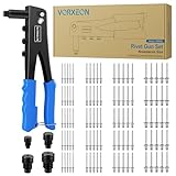 VORXEON Nietzange Nietenzange Set Mit 100pcs Nieten 2,4 mm 3,2 mm 4,0 mm 4,8 mm 4pcs Düsengrößen Blindnietzange Nietwerkzeug Popnietenzange Für Möbel Automobil Boot Instrument Heimwerker