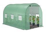 BESTIF Foliengewächshaus 2 x 3 m Gewächshaus Tomatenhaus mit 6 Fenster Gartentunnel Folientunnel Treibhaus (Grün, 3 x 2 x 2 m)