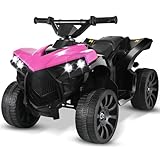MAMIZO 6V Elektro-Quad Kinder, Kinderfahrzeug mit 3 KM/h, MP3-Musikplayer, Trompete, Scheinwerfer & USB-Aufladung, Elektroquad für Kinder ab 3 Jahre, Rosa,4 pcs räder