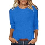Blitzo Damen-T-Shirt für den Sommer, 3/4-Ärmel, Oversize-T-Shirt, Rundhalsausschnitt, einfarbig, kurvig, Vintage-Hemd, leicht, modische Bluse, elegante T-Shirts für Damen, große Größen, lockere Bluse
