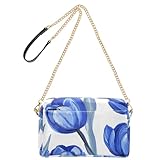 Blaue Tulpe mit weißem Hintergrund, Ölgemälde-Stil, modische Damen-Handtasche, Schultergurt, veganes Leder, lässig, Alltag, Geldbörse, Reißverschluss, Schultertaschen
