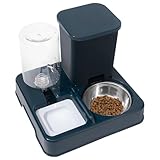 Wasser- und Futterspender, Futterautomat Katzen & Hunde, Flasche, Kunststoff, HBT 21 x 25 x 27 cm, Grau/Blau, 1 Stück (1er Pack)