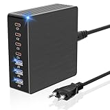 USB C Ladegerät Mehrfach, 100W GaN 7-Port USB Schnellladegerät PD3.0 Mehrfach Ladegerät, Ladestecker USB-C Ladestation, USBC Hub für iPhone iPad Android Samsung Huawei Tablet Kindle Google Handys