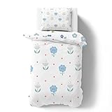 PNHCL Kinderbettwäsche 100x135 Mädchen verlässt Bettbezug 100x135 und 1 Kissenbezug 40x60 cm, Weiche Mikrofaser Bettwäsche-Sets für Kinder, Blaues Blumenmuster Wendebettwäsche mit Reißverschluss