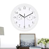 Außenuhren - Garten | Balkon Deko Alarm | Große Wasserdicht für Innen und Außen | Leise Runde Dekorative Wanduhren mit Hygrometer für Badezimmer, Deck, KOT