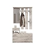 Vera Garderobe mit Spiegel Eiche Antik Nachbildung - Kompaktgarderobe, Dielenschrank, Flurschrank - 100 x 190 x 26 cm (B/H/T)