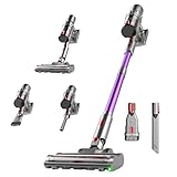 Hearten 4-in-1 Akku Staubsauger Kabellos mit LED Display und Anti-Wickel-Bürste, One-Touch-Bedienung, Kabelloser Staubsauger mit LED-Beleuchtung für Tierhaare/Teppiche/Hartböden.