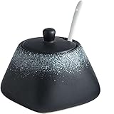 FülleMore Zuckerdose Gewürzdose Zuckerbehälter mit Deckel und löffel Salzdose Gewürzbehälter Vorratsdose 340ml Keramikdose für Gewürze Zucker Pfeffer Salz (Weiß und Schwarz)