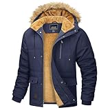 MAGCOMSEN Herren Fleece Parka Gefüttert Outdoor Winterjacke Winddicht Freizeitjacke Warme Daunenjacke Männer Fahrrad Arbeitsjacke Dick Wandern Mantel mit Abnehmbar Kapuze Dunkelblau M