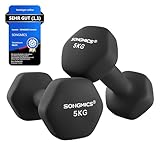 SONGMICS Hanteln, 2er Set, 2 x 5 kg, Hantelset, Kurzhanteln, Hexagon, Neopren-Beschichtung, Krafttraining, Workout, Fitnesstraining, für Zuhause, tintenschwarz SYL60BK