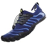Wasserschuhe Badeschuhe Damen Herren Strandschuhe Schnell Trocknend Drainagelöcher Strand Schwimmschuhe Meeresschuh Surfschuhe Poolschuhe Unisex Barfußschuhe für Kajakfahren Fitnessstudio Blau EU42