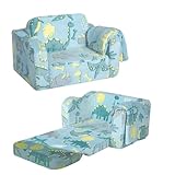 MeMoreCool Kindersofa Ausklappbar, Kindercouch, 2-in-1 Kleinkinder Schlafsofa, Kindersessel Mini Sofa fürs Kinderzimmer, Fancy Spielsofa für Mädchen und Jungen, Blau Dinosaurier
