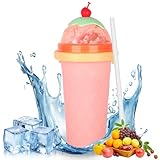 CIOXSOIO DIY Slush Becher, Silikon Squeeze Cup mit 2-in-1 Strohhalm und Löffel, Slush Eis Becher zum Kneten Smoothie Pinch Ice Cup, DIY Slushy Maker Cups, Rosa