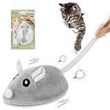 Adiwo Katzenspielzeug Elektrisch Spielmaus, Katzenspielzeug Maus mit Federschwanz USB Wiederaufladbares Interaktive Spielzeug Maus Spielzeugmäuse für Katzenauslauf und Gegen Langeweile