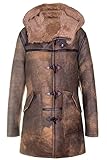 Infinity Leather Herren Dufflecoat aus Antikbraunem Schaffell-Leder, Neuer Winter, Echtes Lammfell