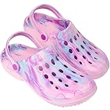 CityComfort Clogs Damen Hausschuhe Bequem Leichte Sommer Pantoletten mit Riemchen für Haus Garten Arbeit oder Strand Geschenk für Frauen (39/40 EU, Lila Tie Dye)