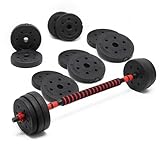 LUXTRI 40kg 2-in-1-Kurzhantel- und -Langhantel-Set mit 16 Hantelscheiben Gewichte für Krafttraining