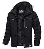 TACVASEN Herren Winterarbeitsjacken Outdoorjacke Snowboardjacke Warme Verdickete Winterjacke Kapuzenjacke für Männer, Schwarz, S