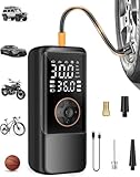 Elektrische Luftpump mit Akku, 150 PSI Luftpumpe für Fahrradpumpe, Tragbar Mini Kompressor mit Manometer & Doppelt-LED-Anzeige, 12V DC Elektrische Autoreifen für Autos, Motorräder, Fahrräder und Bälle