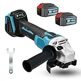 Akku-Winkelschleifer, Kompatibel mit Makita Bürstenlon,18V Kabelloses Trennschleifer Scheibe 125mm Schleifen mit 2x5500mAh Akku, 1 Zubehör，zum Entfernen von Farbe und Mörtel，Polier, zum Schleifen