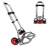 SUBTLETY Aluminium Sackkarren Klappbar Transportkarre Handkarre mit Höhenverstellbar Griff & 2 Große Räder Anti-Rutsch Stapelkarre Trolley Gepäckwagen Transportwagen Belastbarkeit bis 80KG