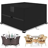 Gartenmöbel Abdeckung Wasserdicht,Anti-UV,125*125*74cm,Schwerlast 420D Oxford Gewebe Abdeckhaube Gartentisch Rechteckig,Wasserdichte Schutzhülle Gartenmöbel,Winterfest Abdeckplane Gartenmöbel