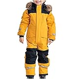 SKAJGL Schneeanzug Kinder Unisex Verdickt Warm Schneeoverall mit Kapuze und Taschen Skioverall Wasserdicht und Winddicht Winteranzug (DE/NL/SE/PL, Alter, 4 Jahre, 5 Jahre, Regular, gelb)