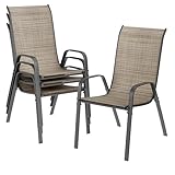 LIFERUN Gartenstühle Stapelstuhl Camping Stapelbar Hochlehner Terrassenstuhl Textilene Stahlgestell für Gärten Innenhöfe Balkone Restaurants 150 kg Belastbar 54 x 69 x 93cm (4pcs, Flachsbraun)
