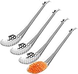 Volumoon 4pcs Kaviar Löffel, Schlitzlöffel Edelstahl, Abseihlöffel Klein, Löffel Mit Löchern, Servierlöffel, Kaviarlöffel Sieb,Vorlegebesteck,Multifunktionslöffel für Buffet Party Bankett Kochen Küche