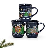 Tassen 3er Set Xmas Glühweinbecher in blau - Klassische Keramik Glühweintassen als Weihnachtstassen in 200ml - Kaffeetassen für Weihnachten spülmaschinenfest und mikrowellengeeignet