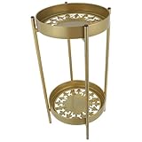 VICASKY Eisen Blumenständer mit Doppeltem Regal Dekorativer Pflanzenständer für Wohnzimmer und Balkon Doppelstöckiges Robustes Blumenregal aus Eisen Vielseitiger Blumenhocker für