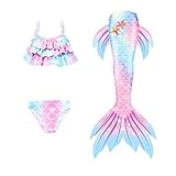 Marmaid Schwanz Mädchen mit Bikini Set Schwimmflossen Kinder Meerjungfrau Badeanzug Bikinis Monoflosse Meerjungfrauen Badekleid Badebekleidung A1