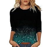 Heute Angebote Damen Sommer 3/4 Ärmel Baumwolle Top Rundhalsausschnitt Basic Bluse Loose Print Shirts Klassische Casual Kleidung Curvy Hemd Schwarz Elegant Damen Plus Size Mode, 01#grün, XX-Large