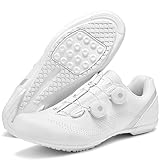 Hiuzylqx Herren rutschfeste No-Lock Fahrradschuhe, Rennrad Und MTB Schuhe Mit Gummisohle,Weiß,36 EU