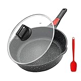 Bobikuke Pfanne 24 cm mit Deckel, Bratpfanne Beschichtet Antihaft 7 cm Innenhöhe, Pfanne mit Abnehmbarer Griff, Geeignet für alle Herdarten, Backofen und spülmaschinenfest