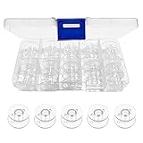 zoerbufan 20 Stück Spulen Nähmaschine Kunststoff mit Spulenbox, Unterfadenspulen für Gängige/Spule Nähmaschine, für Babylock Janome Kenmore Nadel (Transparent)