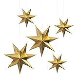 Frau WUNDERVoll® liebevolle Faltsterne Gold matt 5 Stück: 3 Stück Durchmesser 25 cm + 2 Stück Durchmesser 40 cm 7 Zacken geschlossene Oberfläche Feste Pappe