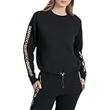 DKNY Damen-Sweatshirt aus Fleece mit Rundhalsausschnitt, Schwarz/Schwarz Travertin, M