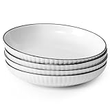 NUTRIUPS 600ML Nudelschalen 4er Set, 20.2 x 3.4cm Kleine Nudelschalen, Keramik Pastateller, Weiße，für die Küche - Mikrowellen und Spülmaschinenfest