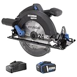 HYUNDAI Akku-Kreissäge CS20X-190-4A1 | 20V, bürstenlos | 190 mm Sägeblatt, 67 mm Schnitttiefe | 57°- neigbar | LED-Licht, Absaugadapter | Lieferumfang: mit 1 x 4.0Ah Akku, Ladegerät