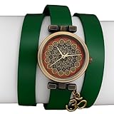 Lady Mirage - Boho Ethno Lederarmbanduhr für Frauen mit Mandala-Zifferblatt und Om Anhänger – Handgemachte Wickeluhr, Yoga Geschenk für Sie, Spirituelles Weihnachtsgeschenk - Handmade Geschenk
